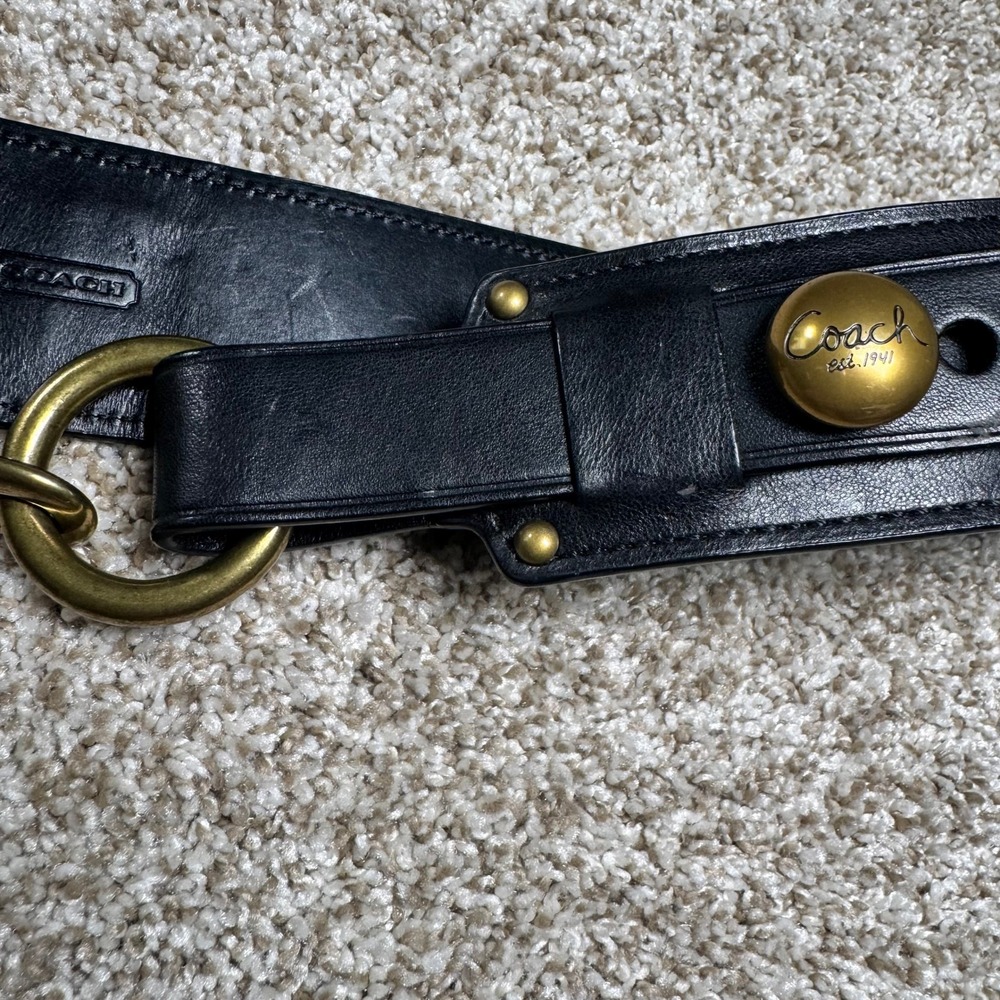 Coach Leather Horsebit Style Belt Brass Double Rings Branded Studs - Picture 8 of 16